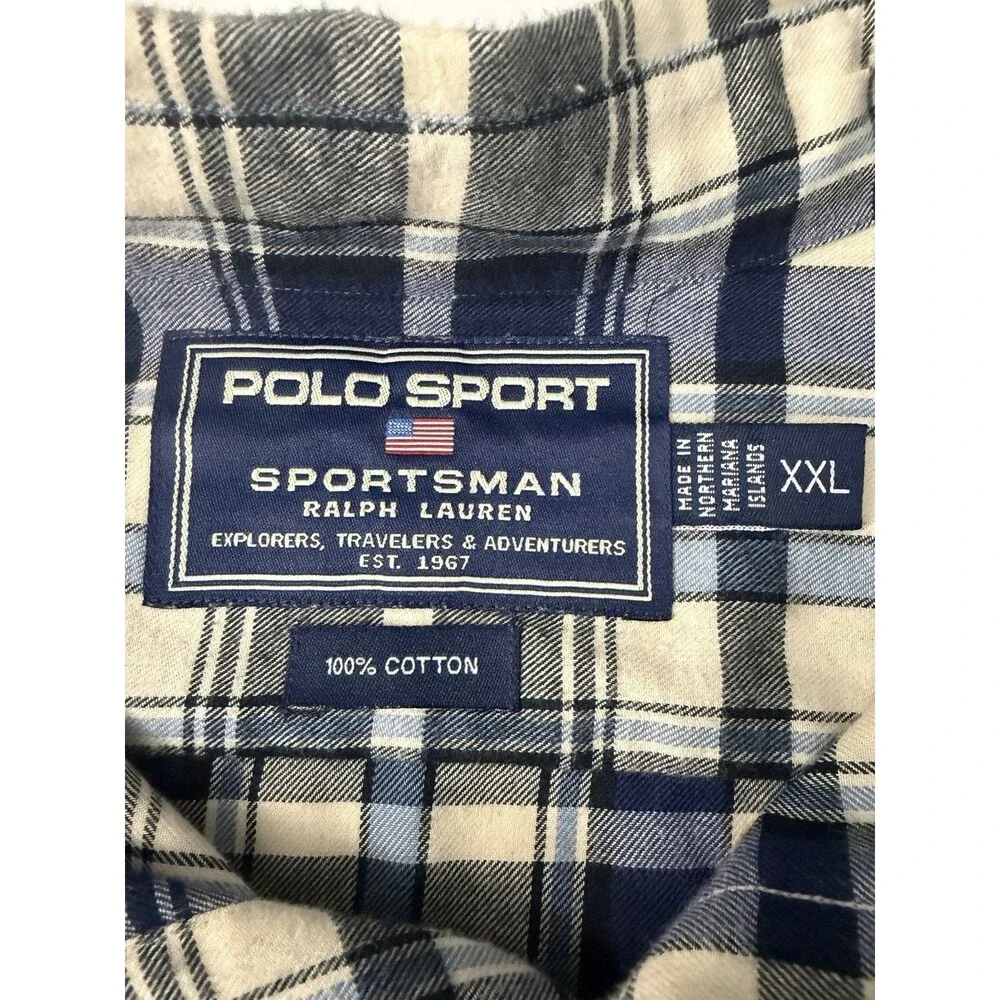 Vintage Polo Sport Ralph Lauren Sportsman Shirt Mens XXL Plaid Flannel 90s
